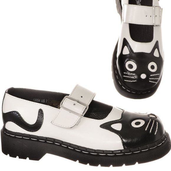 NEW TUK Kitty Cat Maryjanes Black & White Leather - Picture 6 of 6